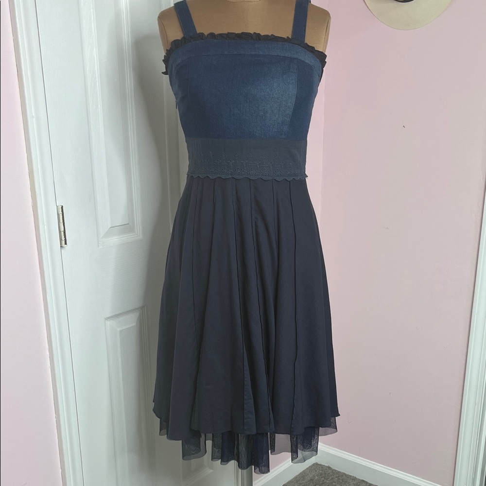 Diyixiou Denim Eyelet Tulle Dress Western Vibe Size Medium